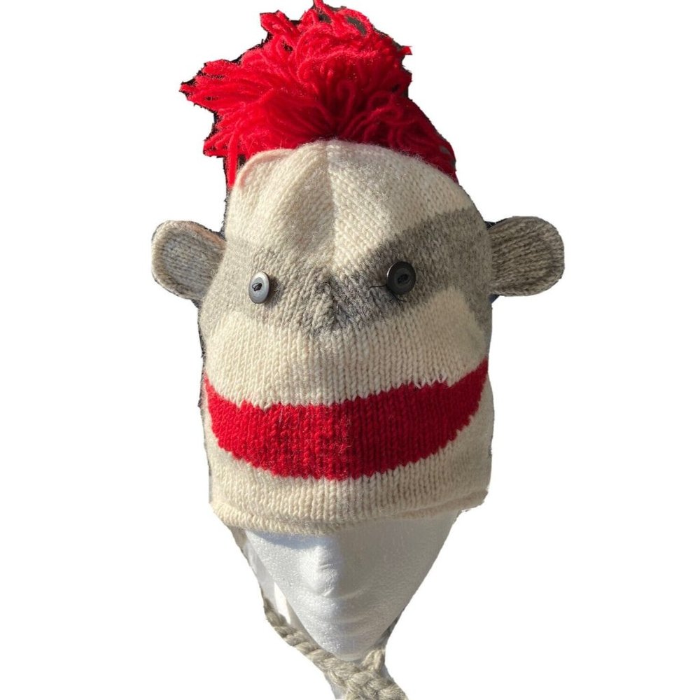 The Collection Royal Classical Sock Monkey 100 Wool Hat Lined  Ear Flaps Cap L